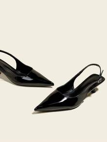 4cm Kitten Heel Black Pumps, Party High Heels, Formal Shoes With Buckle Strap, Slip-On Pointed Toe Stilettos - Black - View 4