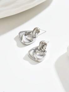 1 Pair Retro Dual-Tone Geometric Earrings, Simple Yet Stylish Design Adds Vintage Flair To Your Look - Yellow Gold - View 9