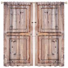 2Pcs Rustic Country Kitchen Curtains, Retro Farmhouse Vintage Barn Door Wooden Board Pattern Curtains For Kitchen Bathroom 28x40in - 5 - 查看 1