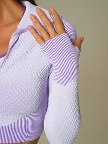 UONNOU 女士运动套装两件套，长袖上衣和长裤塑形服，女士户外休闲装 - 淡紫色 - 查看 5