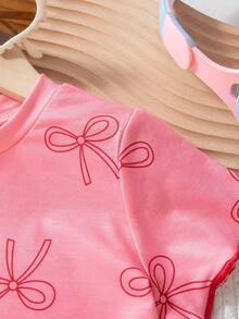 2pcs Girls Casual Butterfly Print Short Sleeve Top And Butterfly Decor Print Shorts Set, Summer - Pink - View 4