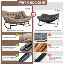 Double Rocking Chair, Oversized Egg Rocking Chairs For 2 Person, Large Wide Papasan Loveseat With Cushion And Frame, Comfort Outdoor Furniture For Reading/Relaxing Patio Garden Backyard Brown - màu nâu - Xem 8