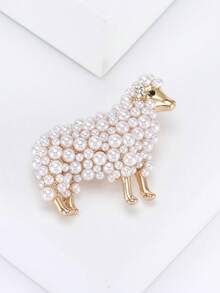 1pc Exquisite Sheep-Shaped Faux Pearl Brooch Pin - Elegant Rhinestone Accents, Fashionable Accessory For Scarves, Sweaters, Dresses, And Coats - Perfect Decoration For Any Occasion - White - View 2