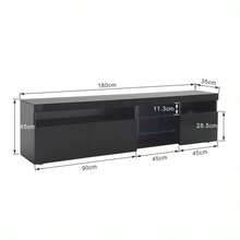 Modern Black TV Unit, Glossy Panel, Variable LED Lighting, For Living Room And Dining Room, 180cm - Black - View 5