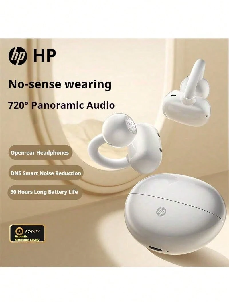 HP H10M Earclip 5.4Bluetooth Headphones with Bone Conduction, HiFi Sound Quality, Panoramic DNS Noise Cancellation, 30-Hour Battery Life, IPX4 Waterproof, True Wireless, Open-Back Design, Compatible with Huawei, Apple, and Xningia Gming, for Runningia - 珍珠白 - 查看 1