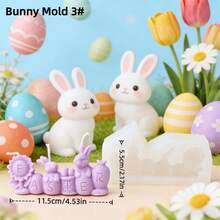 复活节快乐标语兔子蜡烛模具 3D兔子香薰蜡烛石膏模具 DIY花兔设计手工蜡烛制作模具 - 白色 - 查看 10
