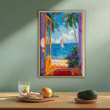 1pc Chic Frameless Abstract Canvas Art Print - Modern Wall Decor For Living Room, Bedroom, And Hallway - Vibrant Open Window Design - Multicolor - View 3