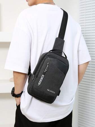 1 pieza Bolso de pecho de nailon para hombres, bolso de hombro de nailon con correa ajustable, resistente a los arañazos y al desgaste, bolsillo para pasaporte, dinero, tarjeta de identificación, tarjeta de crédito, ligero para ir y venir, unicolor, regalo para el novio