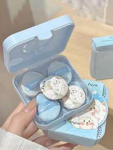 5个/套 天蓝色迷你化妆海绵 - 盒装可爱卡通绵羊图案，便携迷你拇指化妆海绵套装，柔软亲肤，轻柔粉底妆效 - 适用于液体和膏状粉底、腮红，打造光滑底妆，遮瑕提亮，植绒气垫粉扑