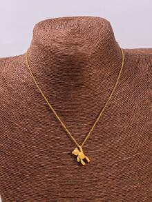 1pc Minimalist Smooth Cartoon Bear Pendant Necklace, Delicate Chic Cute Choker - Gold - View 2