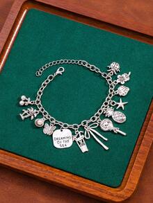 1pc Vintage Distressed Design Minimalist Geometric Bracelet, Niche High-End - Silver - View 4