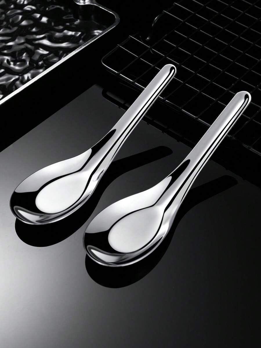 1pc Stainless Steel Thickened Spoon, New Chinese Style Deep Flat Bottom Spoon, Adult Dining Soup Spoon, Children Serving Spoon