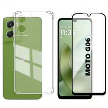 Película e Capinha Para Moto G06/G06 Power. Kit Case Capa De Celular Transparente Anti Shock + Pelicula Telefone Tela Motorolas G MotoG 06 - Transparente - Visão 2