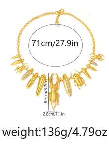 1件 时尚夸张重型合金水钻昆虫动物项链，时尚配饰 - 重工鑲鑽昆蟲金色 - 查看 5