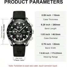 Mens Watches Leather Watch Analog Quartz Watch For Men Luminous Luxury Fashion Business Casual 30M Waterproof Men's Wrist Watches With Date - 全黑 - 查看 5