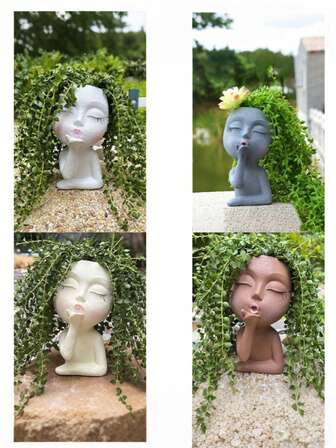 1 Maceta con forma de rostro, con un diseño de cabeza de maceta única, es una opción ideal para el cultivo de plantas de interior. Maceta compacta y jugosa con agujeros de drenaje. Maceta para plantas de interior, utilizada para decoración del hogar, jarrones, decoración de interiores, jarrones de vidrio