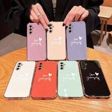 1pc Fashionable & Popular Solid Color Minimalist Electroplated Straight Edge Phone Case With English Heart Letter Pattern, Perfect Gift For Family, Friends, And Partners. Compatible With Apple 17, 17 Pro, 17 Pro Max, 16, 16 Pro Max, 15, 15 Pro Max/Galaxy A14, A54, S25 Ultra