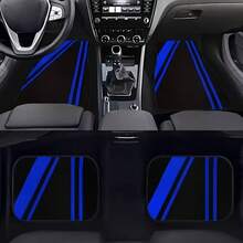 Juego de 4 alfombrillas de piso para auto, diseño de rayas azules, fibra de poliéster, antideslizante, protección interior para todo el año, apto para autos, camionetas y SUV - regalo de moda para hombres y mujeres - Multicolor - Ver 11