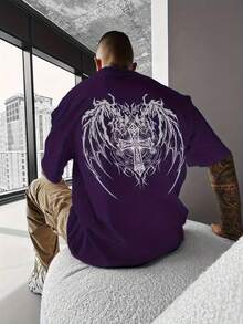 Gothic Cross Winged T-Shirt, Unisex Men's And Women's Blouse, 100% Cotton, Premium Top Streetwear, New Arrival, Immediate Shipping, Various Colors!! Plus Size - 紫色 - 查看 1