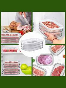 三层可叠放冰箱食品保鲜盒，带盖，适用于腌制肉类、培根和午餐肉。这些三层可叠放食品保鲜盒非常适合存放冷切肉、萨拉米香肠、熟肉和预制食品。它们也可用于食物冷藏和冷冻。 - 彩色 - 查看 6