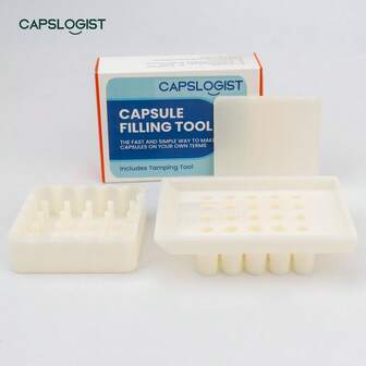 CAPSLogist Kapselfyllare med 25 hål och skrapa - Manuell kapselfyllningsmaskin med 25 fack, plasttablett för piller, för 00 och 0 1 2 3 kapslar