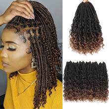 FULCRUM 12/14/18/24 Inch Goddess Boho Box Braids Crochet Hair Bohemian Box Braids With Curly Ends Synthetic Ombre Braiding Hair For Women & Girls - Coffee Brown - View 1