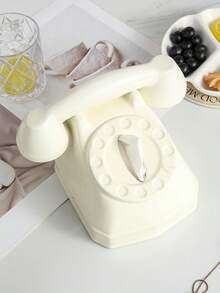 1pc Creative Retro Telephone Shaped Ceramic Tissue Box, White, Suitable For Tabletop Tissue Storage And Decor In Dining Room, Living Room, Office, Bathroom - Multicolor - View 6
