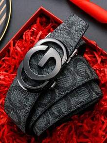 1pc 2025 New Men's Casual Belt, G Letter Alloy Automatic Buckle Belt With G Print, Premium Leather, Elegant Business Or Casual Belt, Suitable For Pants, Jeans And Suits, Adjustable Size - Multicolor - View 1