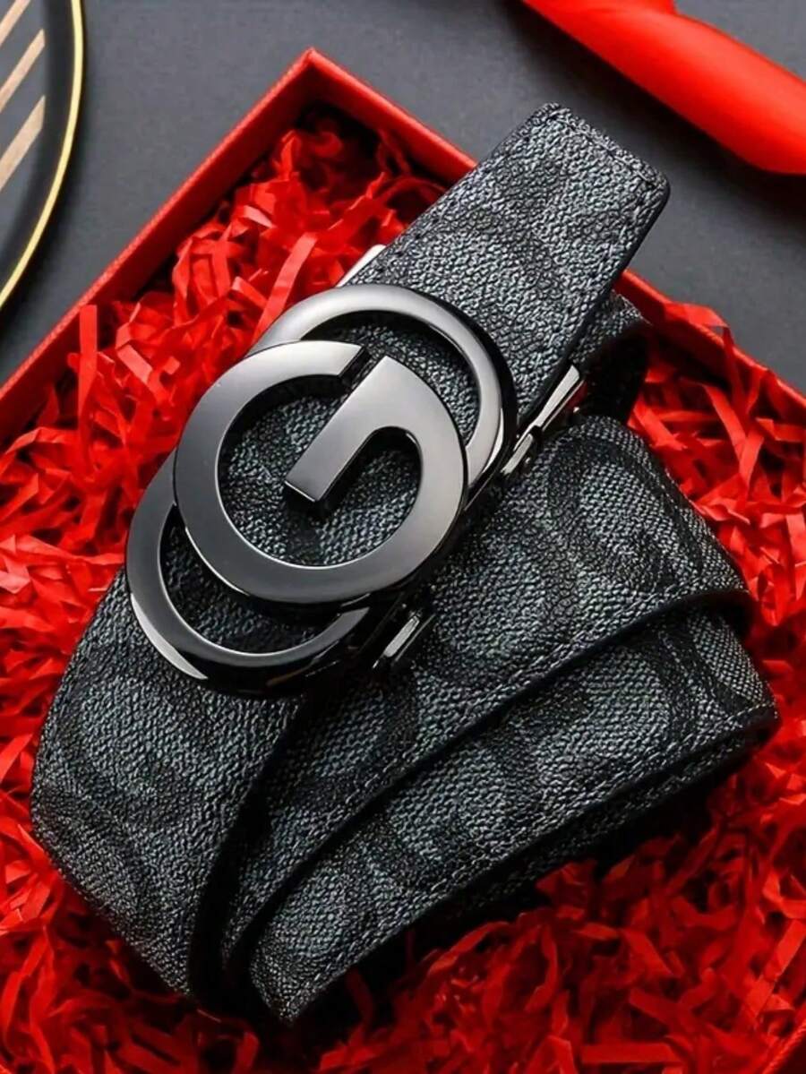 1pc 2025 New Men's Casual Belt, G Letter Alloy Automatic Buckle Belt With G Print, Premium Leather, Elegant Business Or Casual Belt, Suitable For Pants, Jeans And Suits, Adjustable Size - Multicolor - View 1