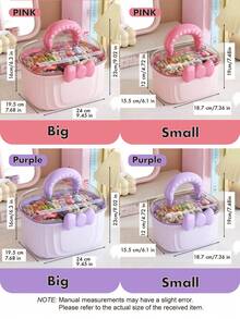 1 pieza Organizador de accesorios para el cabello - Estuche de almacenamiento grande de 2 capas transparente con divisores, portátil a prueba de polvo para sujetadores de cabello, diademas - Para mujeres y niñas en color rosa y morado de vuelta al colegio