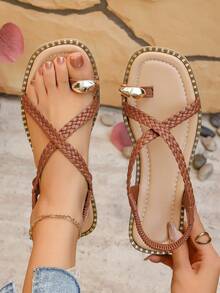 Women's Summer Casual Versatile Flat Sandals - Brown - View 1