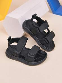 1 Pair Unisex Flat Cute Sandals, Non-Slip Toddler First Walking Shoes, Fashion Versatile Children Beach Shoes, Suitable For Summer - Black - View 4