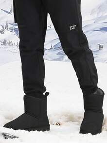 CAMEL CROWN Men's Plush Snow Boots, Pull-On Winter Boots, Mid-Calf House Slipper Boots, Short Mini Boots - Black - View 4