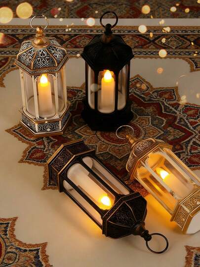斋月灯笼灯，内置LED蜡烛，开斋节主题装饰灯，适用于客厅、卧室、花园、露台、派对、餐桌