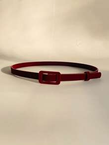 1 条优雅复古纯色 PU 皮革女士腰带，适合秋冬季夹克、连衣裙、日常、工作场所、派对和约会，秋季、秋季、万圣节 - 酒紅色 - 查看 9