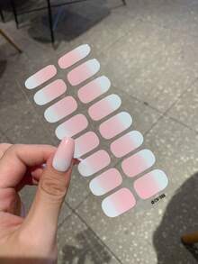 1片新款渐变色美甲贴纸，全甲贴膜，防水可撕式美甲贴纸，女士美甲贴花，自粘式美甲贴纸，易于使用，适合节日、派对、生日礼物美甲用品 - 淺粉色 - 查看 4