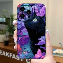 2026 nueva funda de teléfono esmerilada, funda de teléfono con diseño de gato negro con flores moradas y mariposas para  17 15 Pro Max  17 14 Pro  17 13  Galaxy S23 S22 S21 protector de teléfono funda de pareja regalo para novio novia día de San Valentín regalo de cumpleaños - Azul Klein - Ver 5