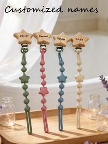 Clip personalizado para chupete, diseño de estrella, material de silicona suave, chupete de dentición anti-pérdida - Multicolor - Ver 5