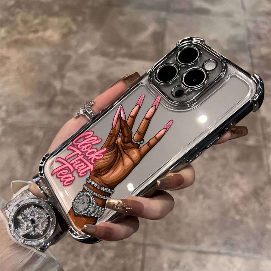 1pc Fashionable Premium Minimalist,Pink Fashion Creative English Clock That Tea Design Phone Case Suitable For  17 16e 16 15 14 13 12 11 Mini Pro Max Air X XR XSMAX 8 7 Plus Anti-Drop Transparent Soft Back Cover, Daily Use Cover, Shockproof Case,  Phone Accessory, Durable Material, Highquality Case, Stylish Case,  Users, Tech Enthusiasts,[Local Warehouse Fast Shipping] Series Waterproof Shockproof Scratch Resistant - 款式1(1pc) - 查看 1