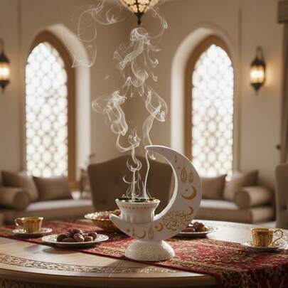 1pc/Set Creative Minimalist Resin Black & White Moon Shaped Incense Burner, Middle Eastern All Season Home Air Purifier Incense Holder, Arabic Letter Incense Clip/Ice Clip, Suitable For Yoga Studio, Massage Room, Meditation Room, Hair And Clothes, Office & Bedroom, All Season, Ramadan Supplies, Ramadan Gifts, Eid Al-Fitr Presents, Ramadan Lanterns, Ramadan Reflection, Ramadan, Ramadan Distribution, Ramadan Kareem, Ramadan Lanterns, Ramadan, Ramadan Decorations, Ramadan Decor