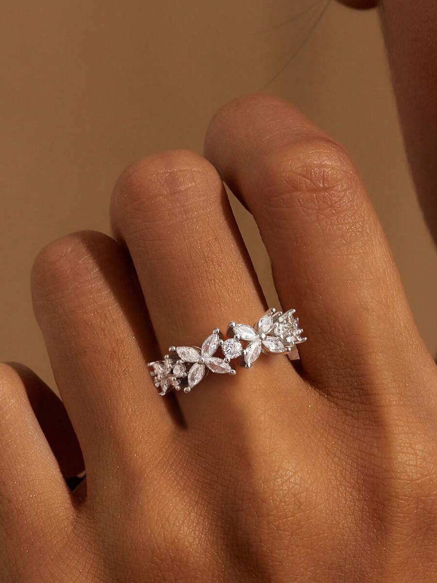 1枚925纯银四叶草锆石戒指，简约日常款，女士戒指，精致女士珠宝礼品，女士时尚配饰 - 四葉草戒指 - 查看 1