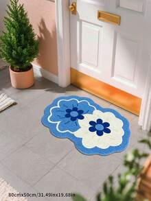 1件装清新蓝色花卉长地毯，卧室床边装饰垫，ins风蓝色花卉绒面地毯，尺寸不规则，允许1-5厘米裁剪误差，走廊长地毯，地毯，长地毯，小地毯，垫子，家居装饰，客厅地毯，客厅家居装饰，房间装饰，加厚地毯，绒面地毯，秋冬地毯，加厚/绒面，可水洗地毯