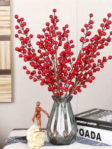 4/2 paquetes de ramas artificiales de bayas de Navidad, con bayas rojas artificiales, combinadas con espino y acebo rojo artificial. Adecuado para decoración de escenas, arreglos de jarrones, sala de estar, dormitorio, decoraciones de fiesta, adornos de mesa, decoraciones de habitación