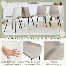 Set Of 4 Faux Leather Dining Chairs: Modern Design With Wide Seat, Backrest And Non-Slip Metal Legs For Home Office. - Black + Gray - View 6