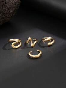 5pcs Minimalist Geometric Liquid Metal Rings Set, Adjustable Fashionable Punk Jewelry For Men