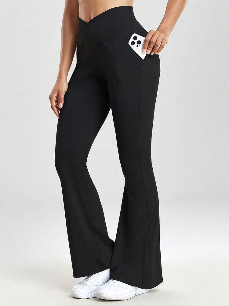 6pecil High Waisted Flare Leggings For Women - With Pockets Quick-Drying Yoga Pants For Women - Buttery Soft Crossover Soft Bootcut Leggings De Leggings Women Leggings Deportivos Fall Clothes For Women - Black - View 3