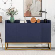Modern Minimalist Sideboard, 4-Door Handleless Buffet For Dining Room, Living Room, Kitchen (White) - 藏蓝色 - 查看 8