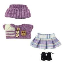 5pcs Pleated Skirt + Sweater + Headband Set, Suitable For 17cm LBB Blind Box Keychain Doll Costume, Autumn/Winter Outfit (Doll Not Included) - Multicolor - View 9