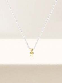 1件珍珠蝴蝶项链手链，925纯银，女士经典浪漫风格，18K镀金，适合日常佩戴、婚礼、派对、订婚、圣诞节等场合，精美珠宝 - 金黃色 - 查看 7