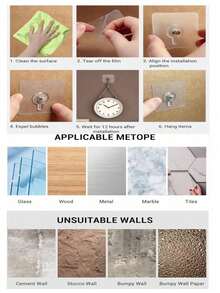 10个/包 高粘性免钉墙钩，可用于悬挂图片、相框、包包、厨房铲子等 - 无需螺丝，可水洗，可重复使用，无需钻孔 - 是家居装饰和收纳的理想之选。 - 彩色 - 查看 9